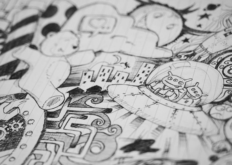 Schachbrett oder Blümchen – Konferenzgekritzel